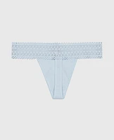Thong Panty with Lace Trim Subdued Blue