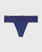 Thong Panty with Lace Trim Dusk Blue