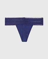 Thong Panty with Lace Trim Dusk Blue