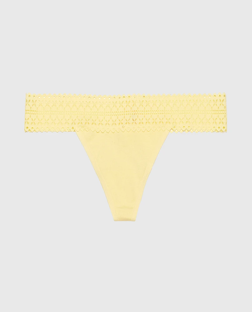 Thong Panty with Lace Trim Mellow Yellow