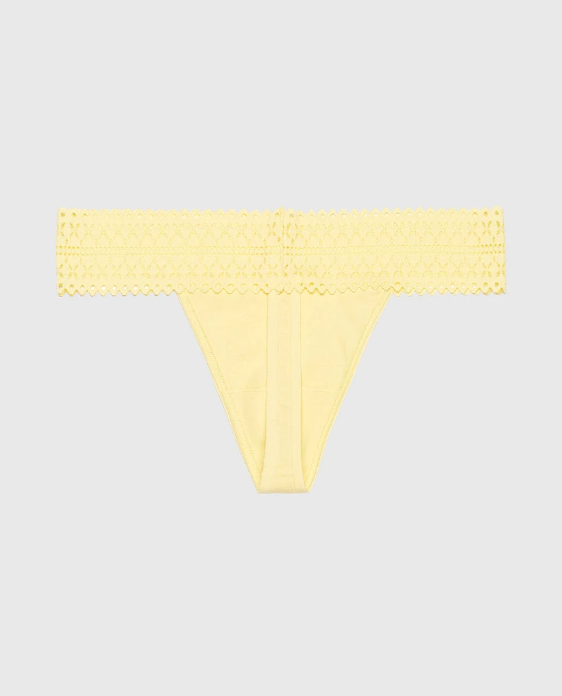 Thong Panty with Lace Trim Mellow Yellow