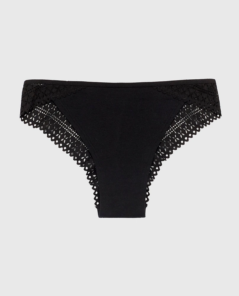 Cheeky Panty with Lace Trim Tuxedo Black