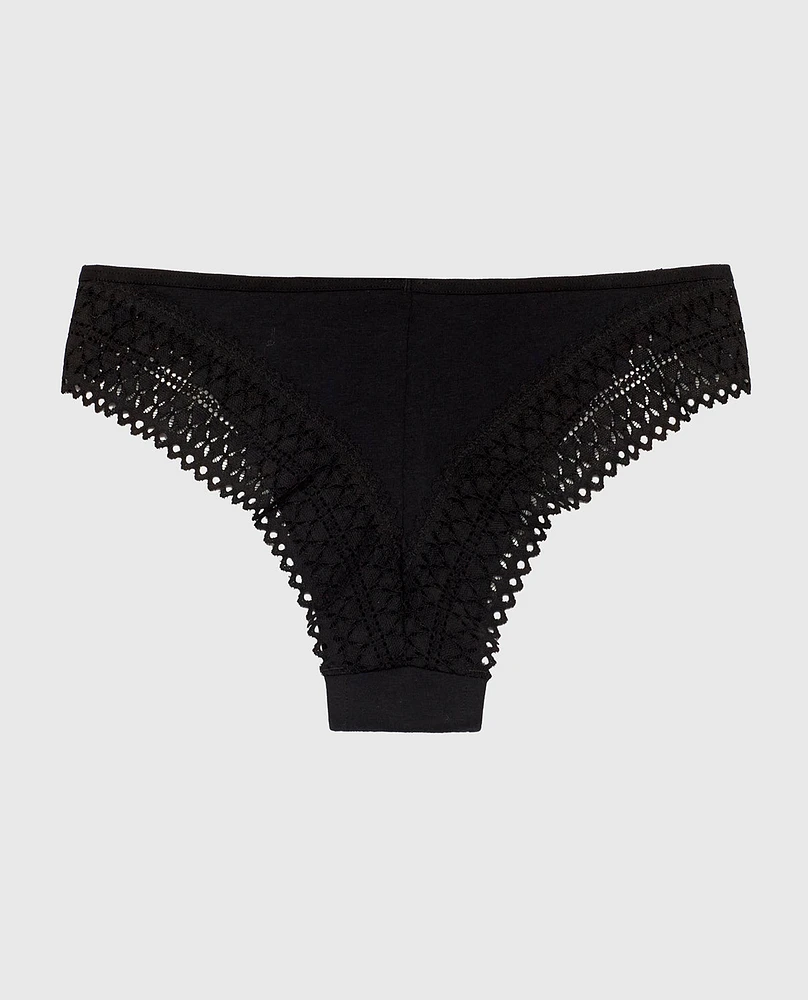 Cheeky Panty with Lace Trim Tuxedo Black