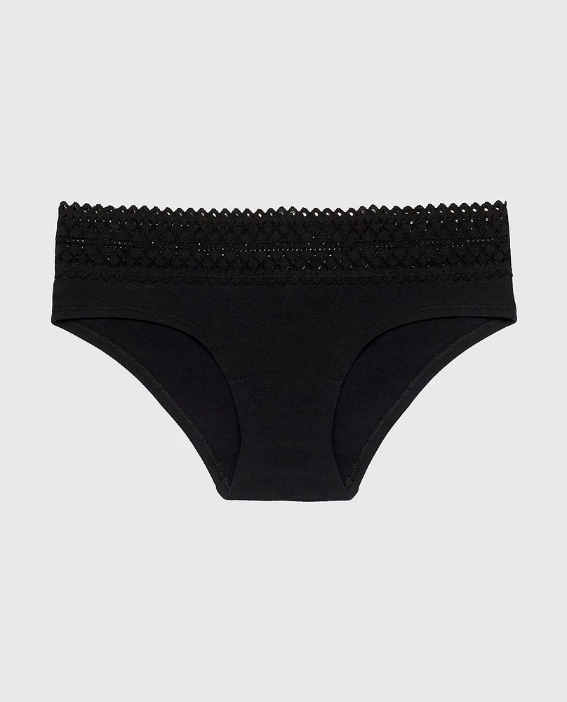 Hipster Panty with Lace Trim Tuxedo Black