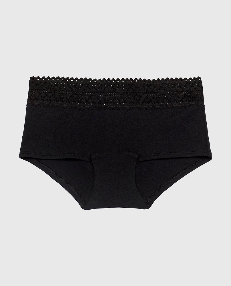 Boyshort Panty with Lace Trim Tuxedo Black
