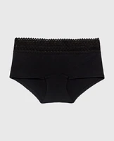 Boyshort Panty with Lace Trim Tuxedo Black