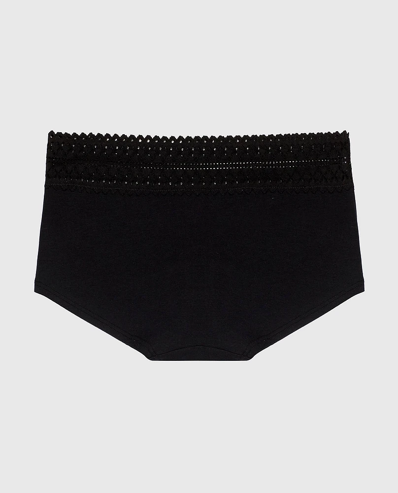 Boyshort Panty with Lace Trim Tuxedo Black