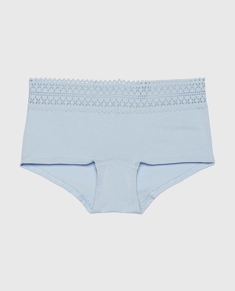 Boyshort Panty with Lace Trim Subdued Blue