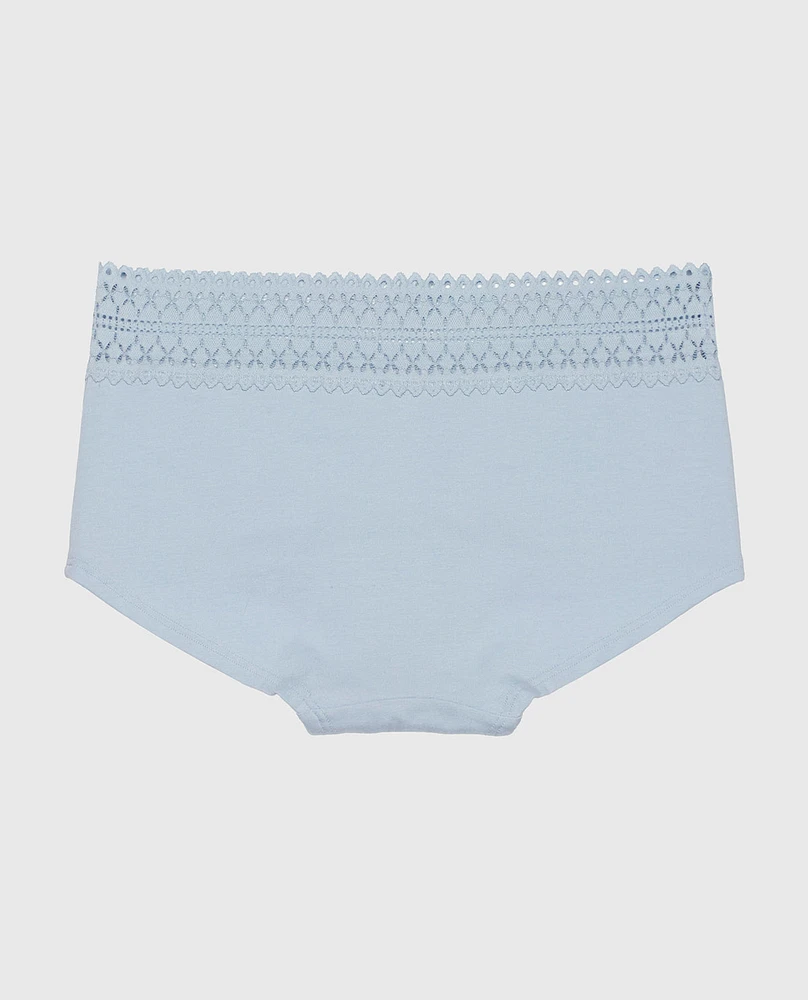 Boyshort Panty with Lace Trim Subdued Blue