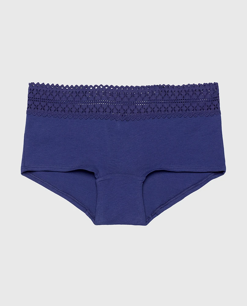 Boyshort Panty with Lace Trim Dusk Blue