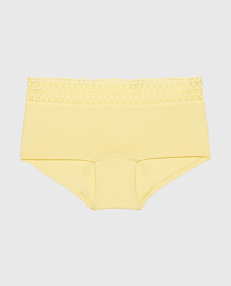 Boyshort Panty with Lace Trim Mellow Yellow