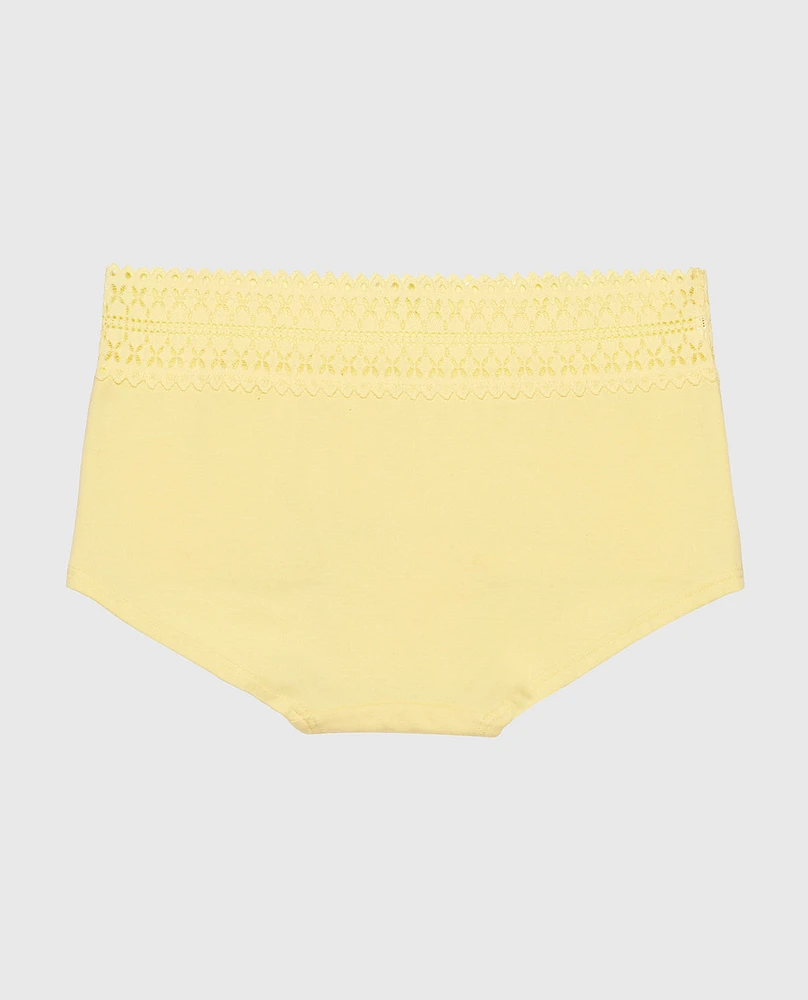 Boyshort Panty with Lace Trim Mellow Yellow