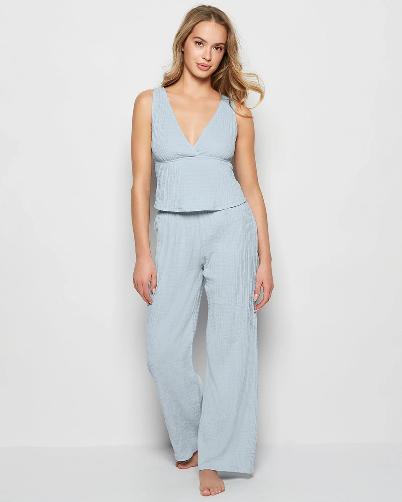 Textured Pajama Pants Subdued Blue