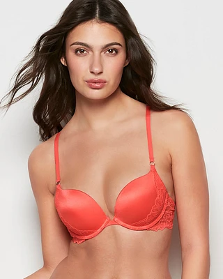 Soutien-gorge pigeonnant avec côté en dentelle orange éclatant