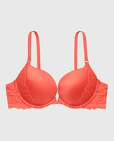 Soutien-gorge pigeonnant avec côté en dentelle orange éclatant