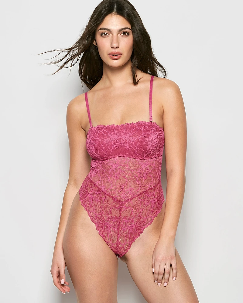 Allover Lace Open Back Bodysuit Electric Rouge