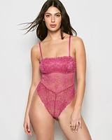 Allover Lace Open Back Bodysuit Electric Rouge
