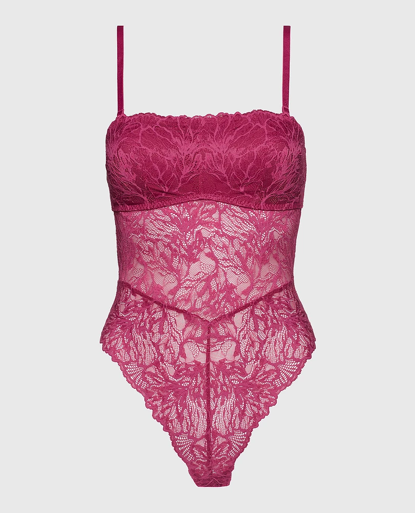 Allover Lace Open Back Bodysuit Electric Rouge