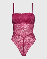 Allover Lace Open Back Bodysuit Electric Rouge