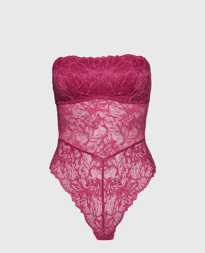 Allover Lace Open Back Bodysuit Electric Rouge