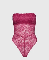 Allover Lace Open Back Bodysuit Electric Rouge