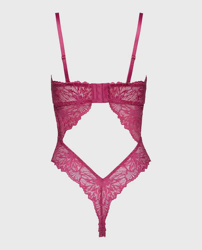 Allover Lace Open Back Bodysuit Electric Rouge