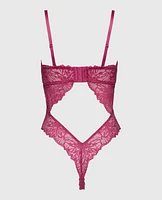 Allover Lace Open Back Bodysuit Electric Rouge