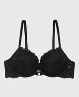 Allover Lace Push Up Bra Tuxedo Black