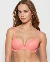 Soutien-gorge pigeonnant en dentelle pêche pétillante