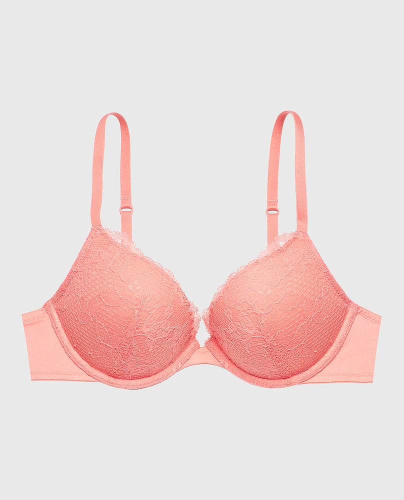 Soutien-gorge pigeonnant en dentelle pêche pétillante
