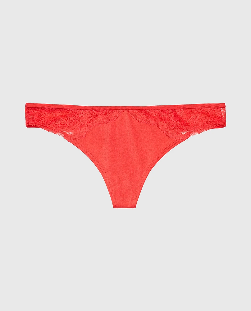 Thong Panty with Lace Micro Trim Tart Berry