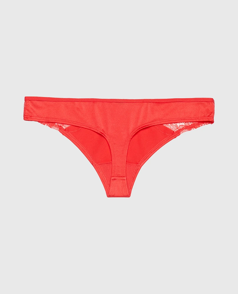 Thong Panty with Lace Micro Trim Tart Berry