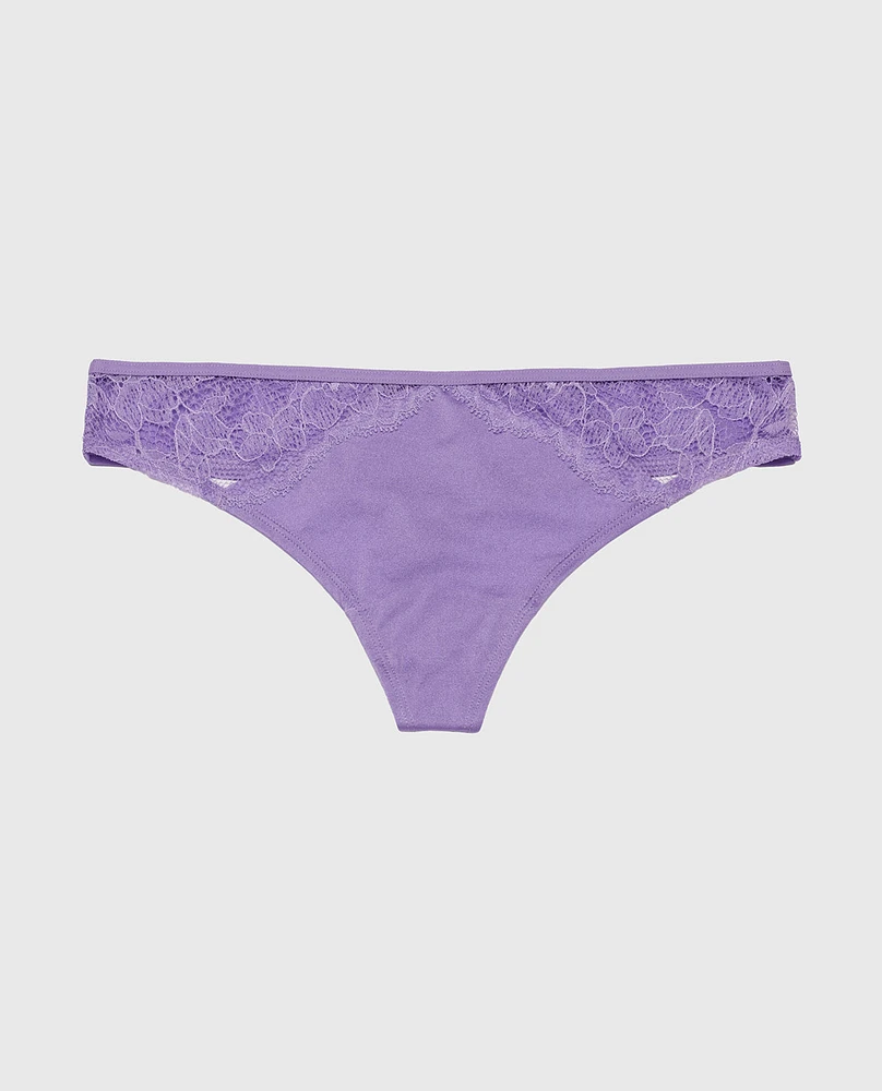 Thong Panty with Lace Micro Trim Paisley Purple