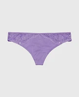 Thong Panty with Lace Micro Trim Paisley Purple