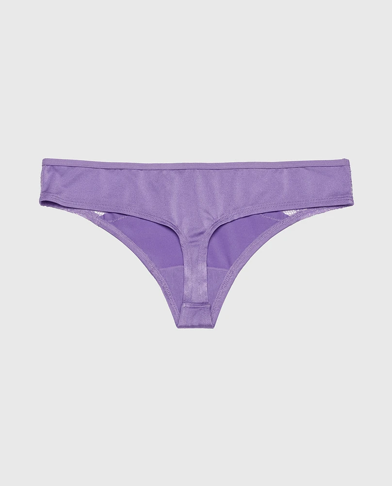 Thong Panty with Lace Micro Trim Paisley Purple
