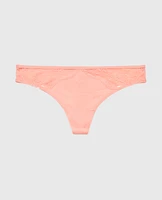 Thong Panty with Lace Micro Trim Peach Fizz