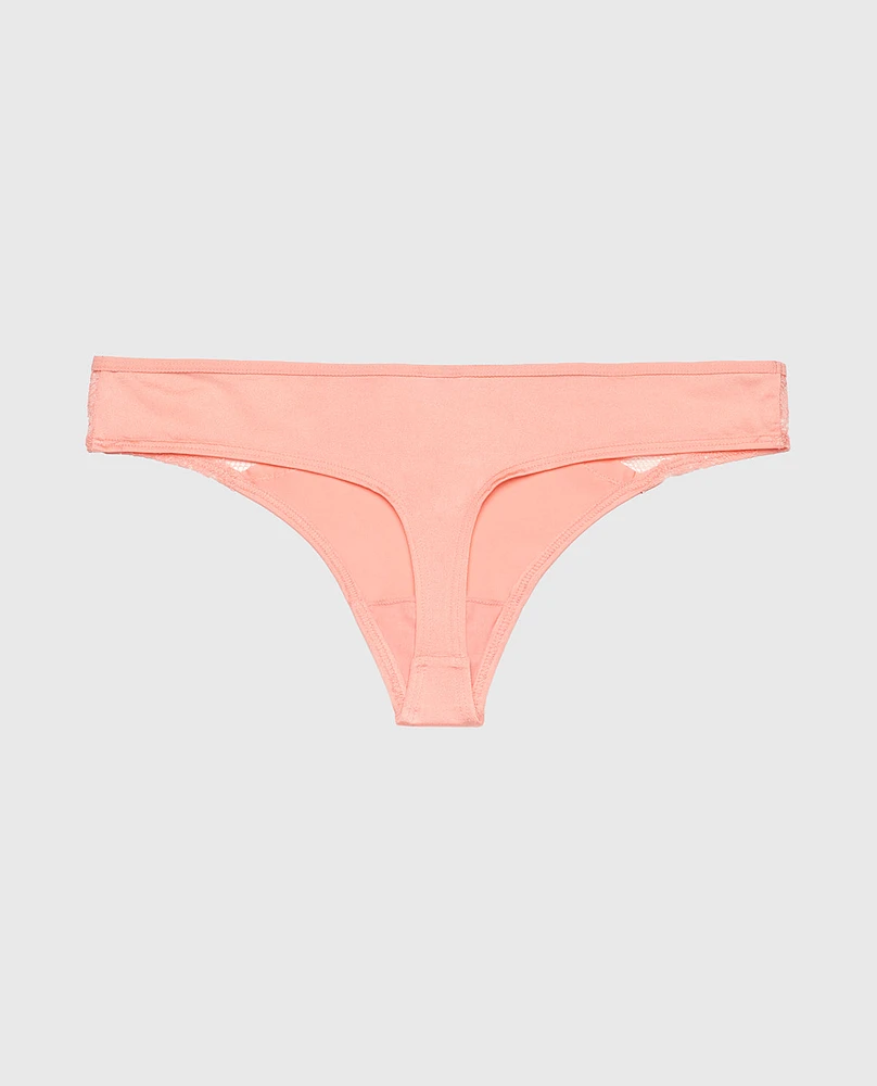 Thong Panty with Lace Micro Trim Peach Fizz