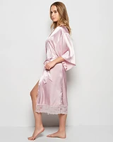 Satin Mid Length Robe with Lace Iced Lilac