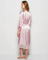 Satin Mid Length Robe with Lace Iced Lilac