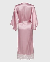 Satin Mid Length Robe with Lace Iced Lilac