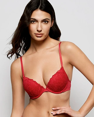 Push Up Plunge Bra with Lace Cosmo Red