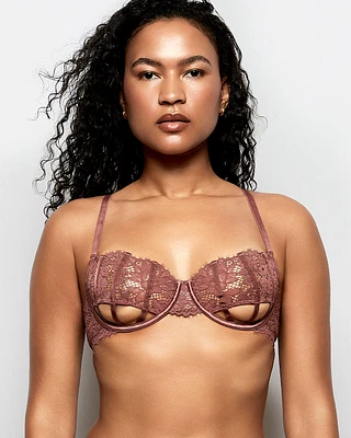 Unlined Lace Bra with Cut-Outs Dusty Cedar