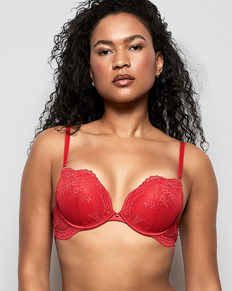 Allover Lace Push Up Bra Cosmo Red