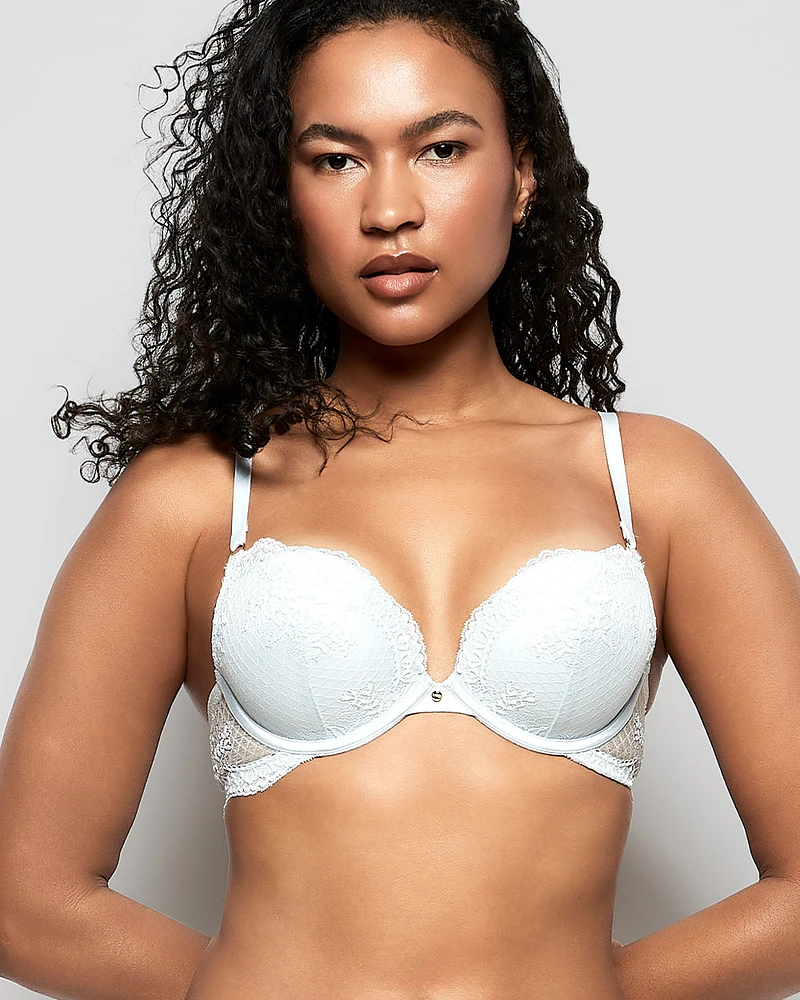 Soutien-gorge pigeonnant tout en dentelle bleu de méthylène