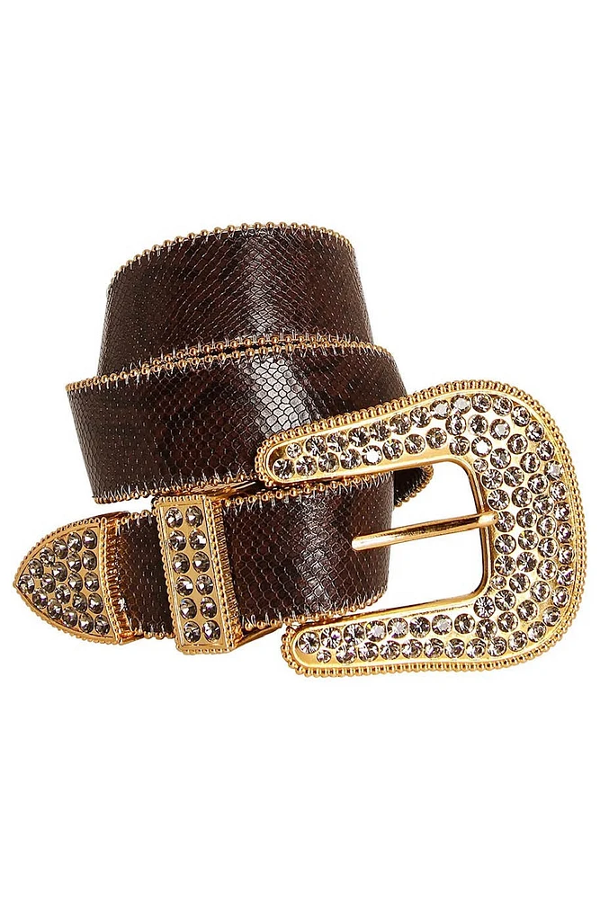 ROBIN'S JEAN CRYSTAL BELT GOLD AND BROWN SNAKE