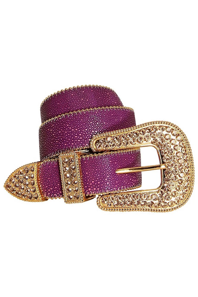 ROBIN'S JEAN CRYSTAL BELT PURPLE LIZARD WITH GOLD