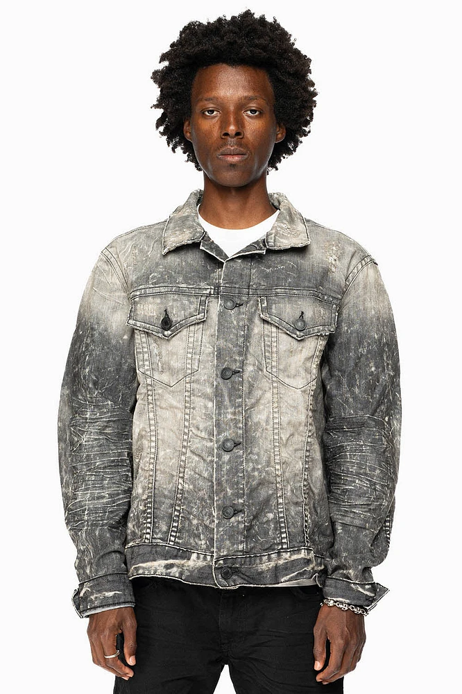 MENS BLACK DENIM JACKET 4D DARK BROKEN