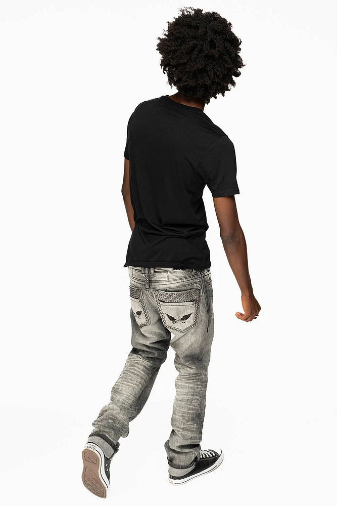 MENS DOUBLE BACK POCKET JEANS LIMITED EDITION WITH BLK DIAMOND CRYSTALS CHEROKEE WASH
