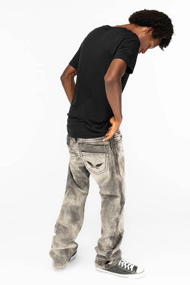 MENS DOUBLE BACK POCKET JEANS WITH CRYSTALS CHEROKEE WASH