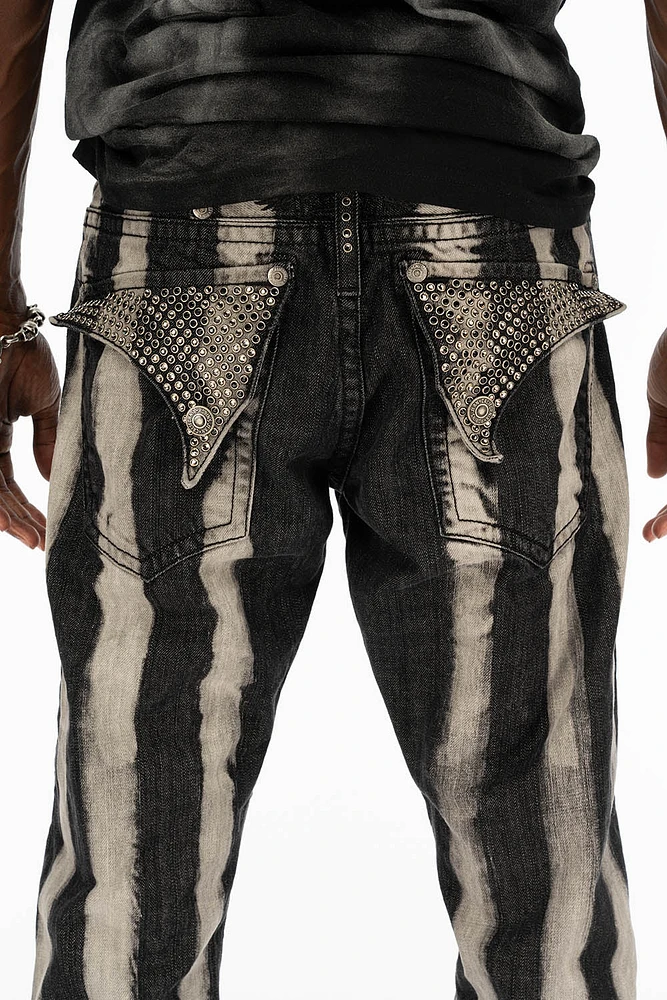 MENS LONG FLAP PRISONER WASH JEANS WITH EMBELLISHMENT